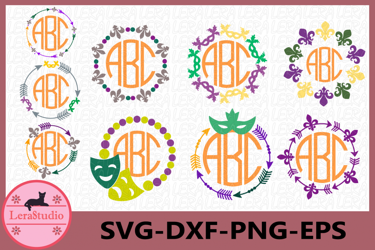 Mardi Gras Monogram Svg, Mardi Gras Clip Art, Silhouette example image 1