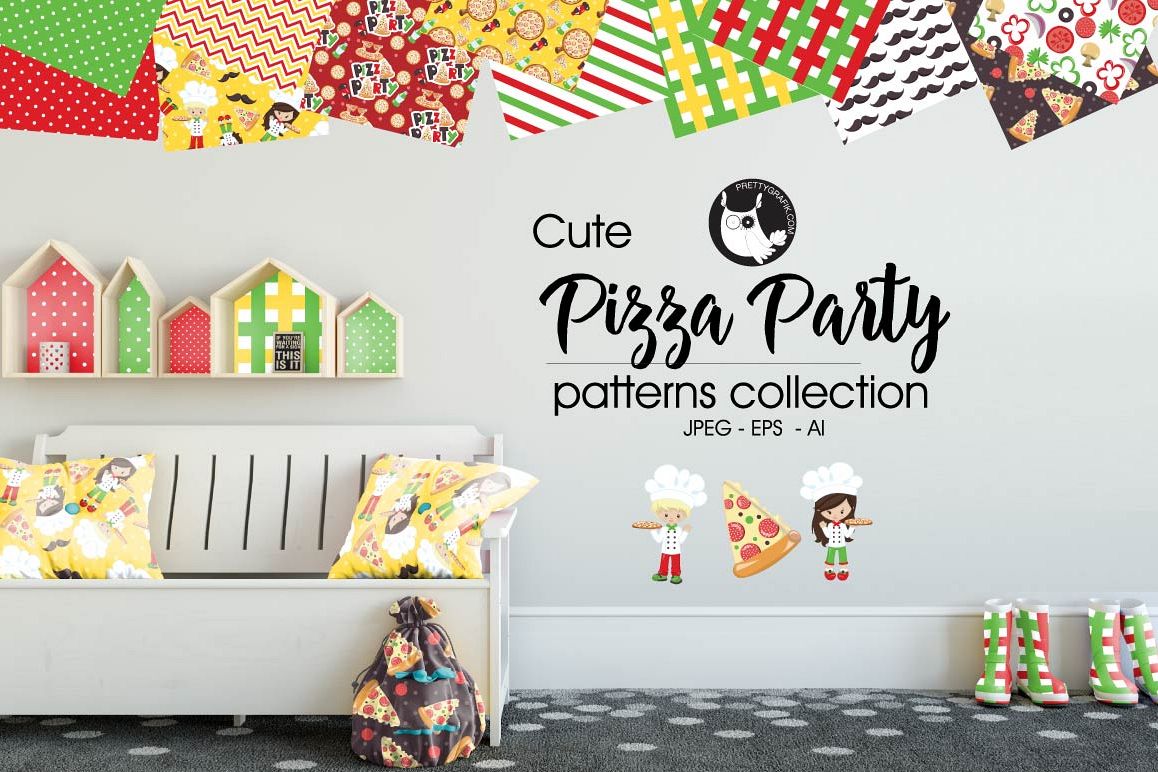 PIZZA-PARTY, digital papers example image 1