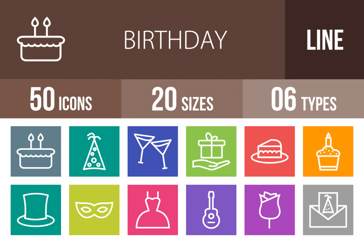 50 Birthday Line Multicolor B/G Icons example image 1