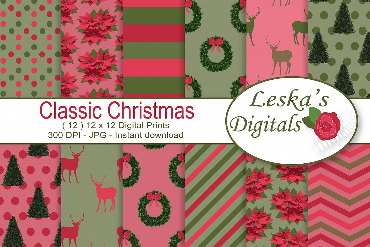 Classic Christmas Digital Paper example image 1