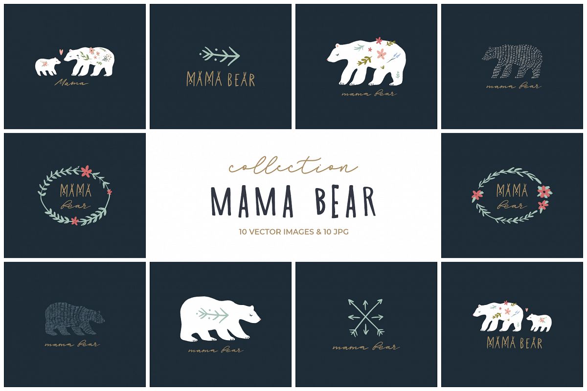 Mama bear clip art, nursery animals, vector graphics example image 1