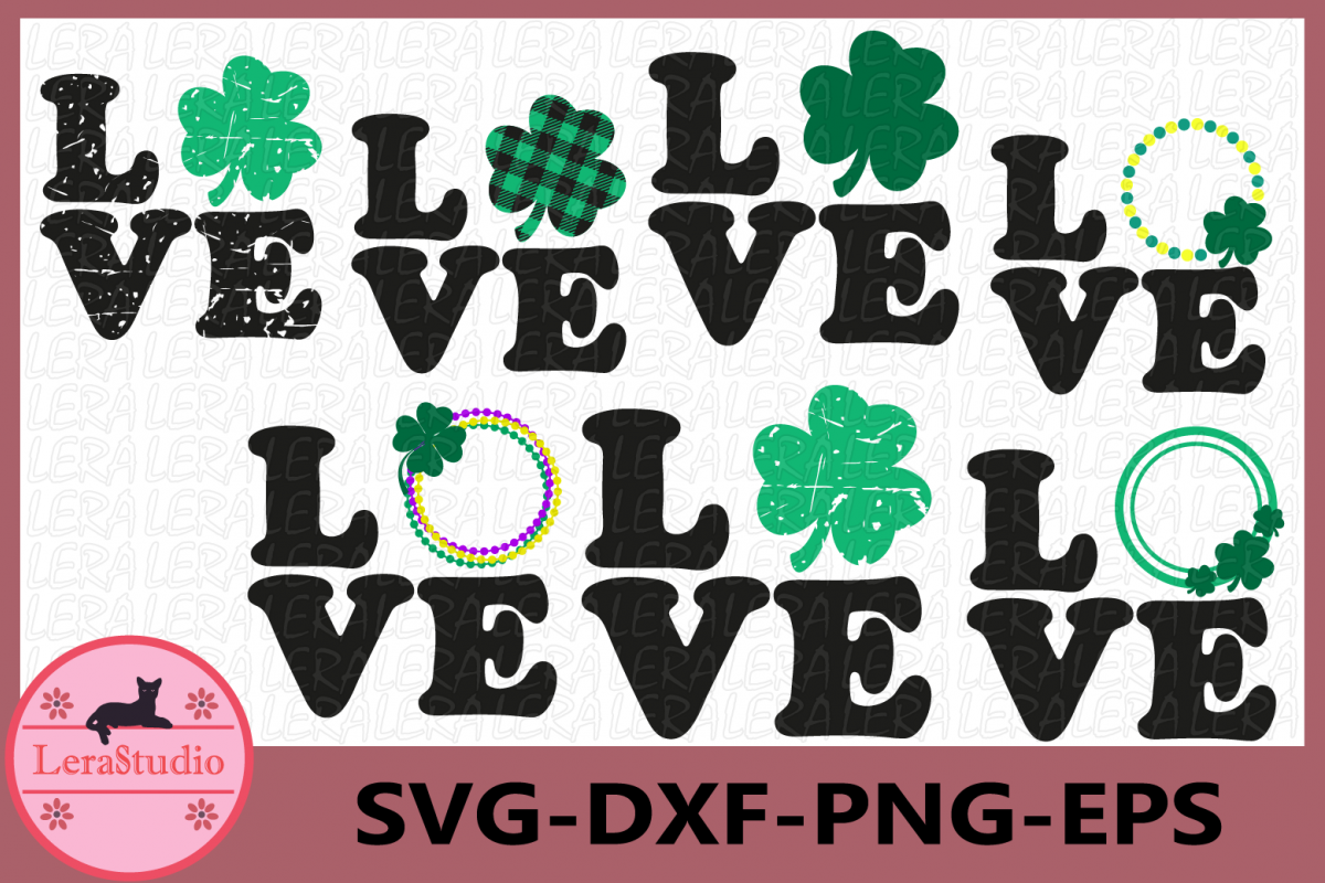 Clover Grunge Svg, Clover Buffalo Plaid Svg, Love Svg Cut example image 1