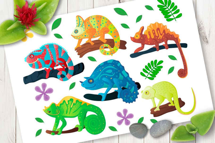 Chameleon iguana cartoon vector set example image 1