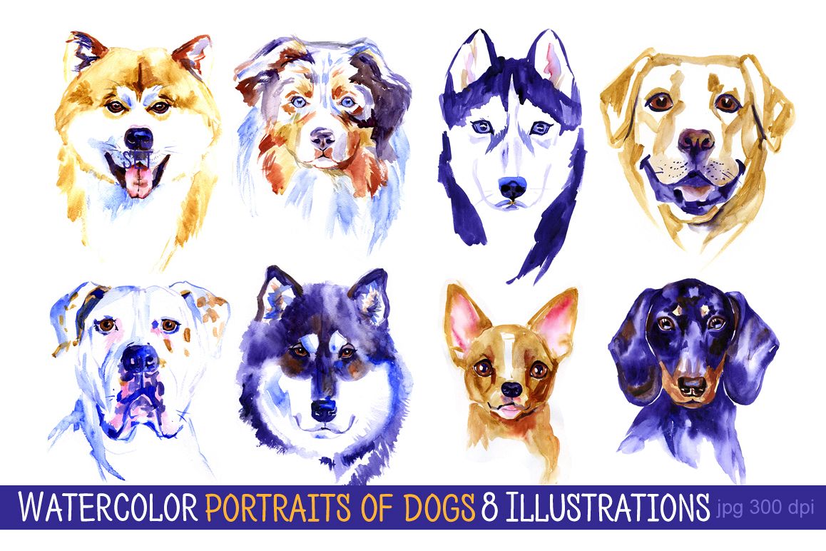 Watercolor dogs set example image 1