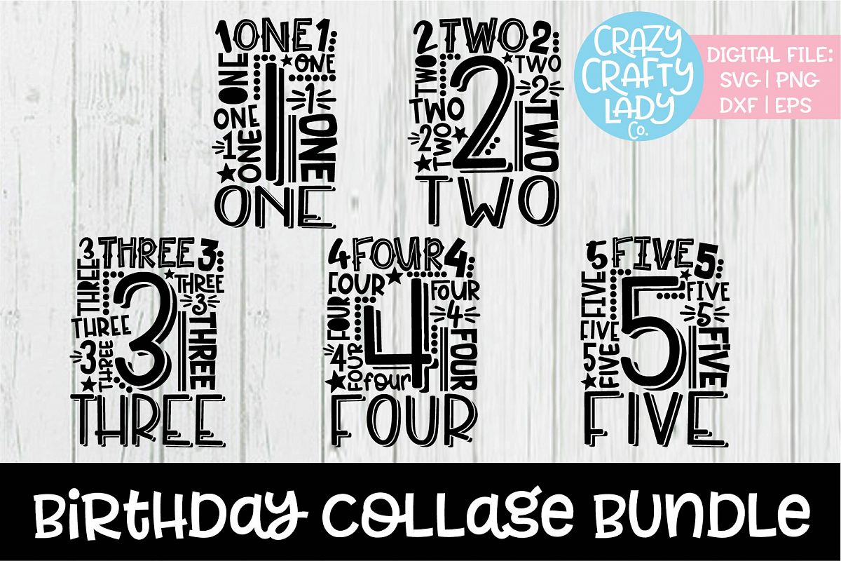 Birthday Collage Typography SVG DXF EPS PNG Cut File Bundle example image 1