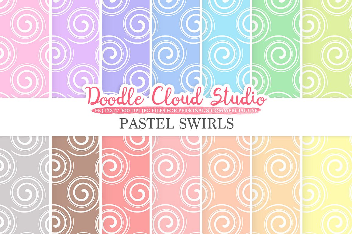 Pastel Swirls digital paper, Whirl pattern, Digital Swirls, pastel colors background, Instant Download for Personal & Commercial Use example image 1