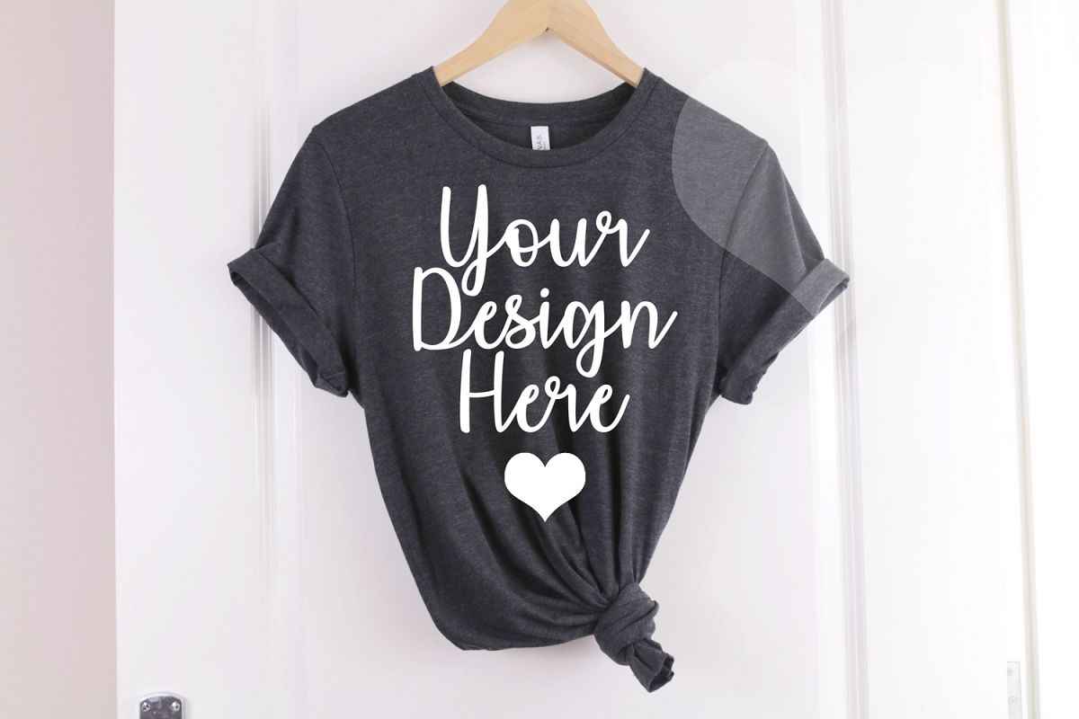 Heather Dark Grey Bella Canvas 3001 T Shirt Mockup example image 1
