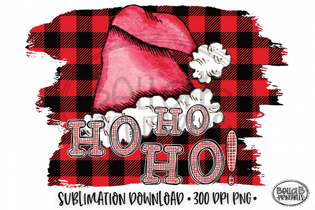 Christmas Sublimation Design, Ho Ho Ho, Buffalo Plaid example image 1