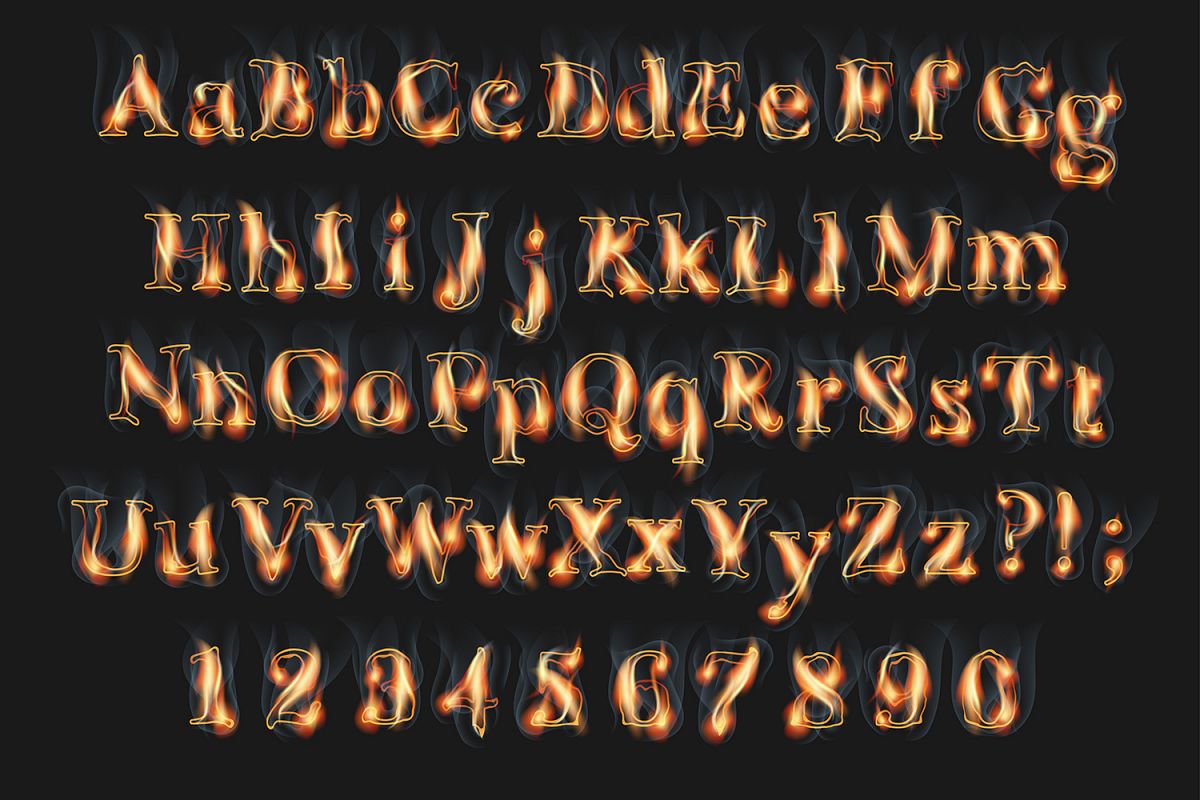 Fire burning alphabet and numbers example image 1