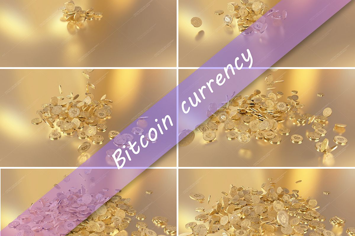 6 files - 3D rendering Bitcoins falling on a pile example image 1