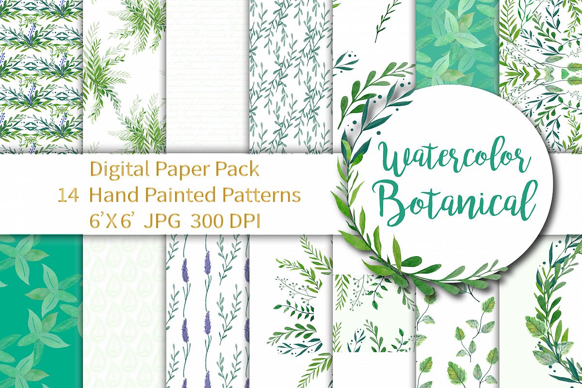 Watercolor Botanical Digital Paper example image 1