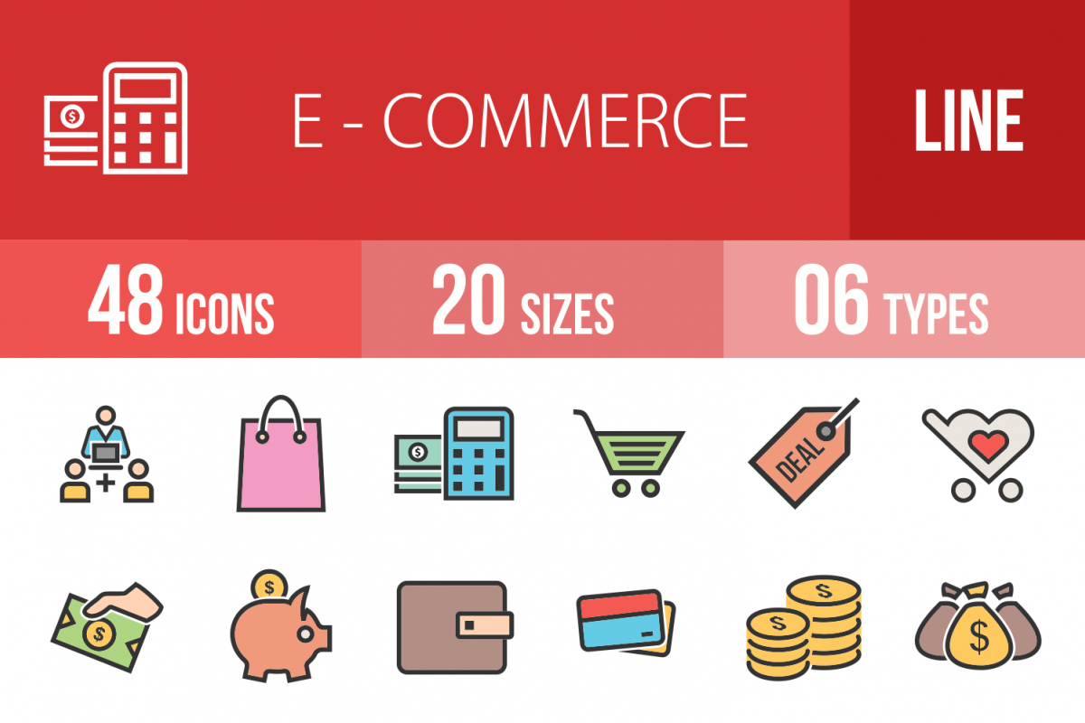 48 Ecommerce Linear Multicolor Icons example image 1