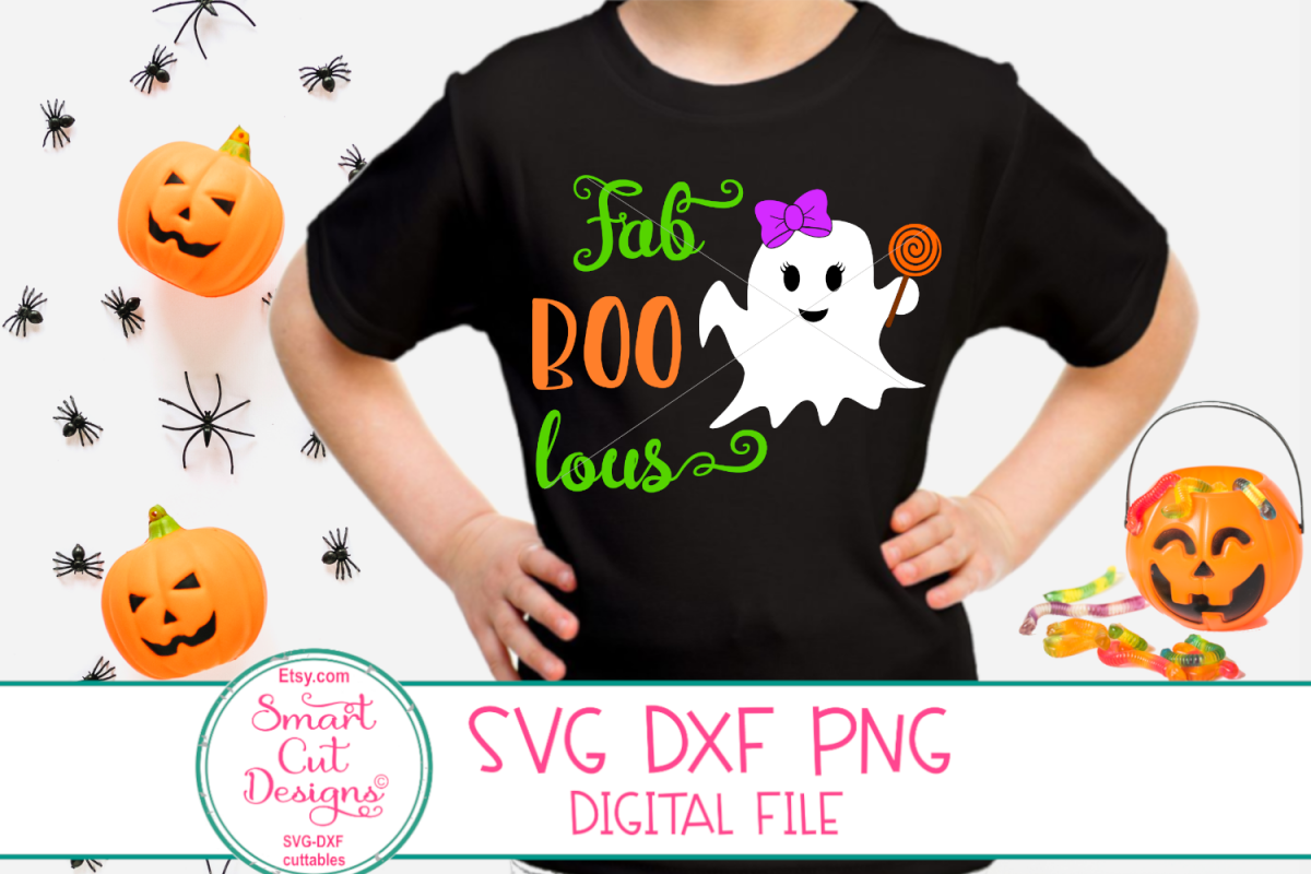 Fab Boo Lous SVG, Halloween Girl SVG, Bow, Ghost, Girl, Baby example image 1