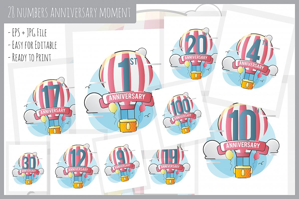 28 Number Anniversary with Hot Air Ballon example image 1
