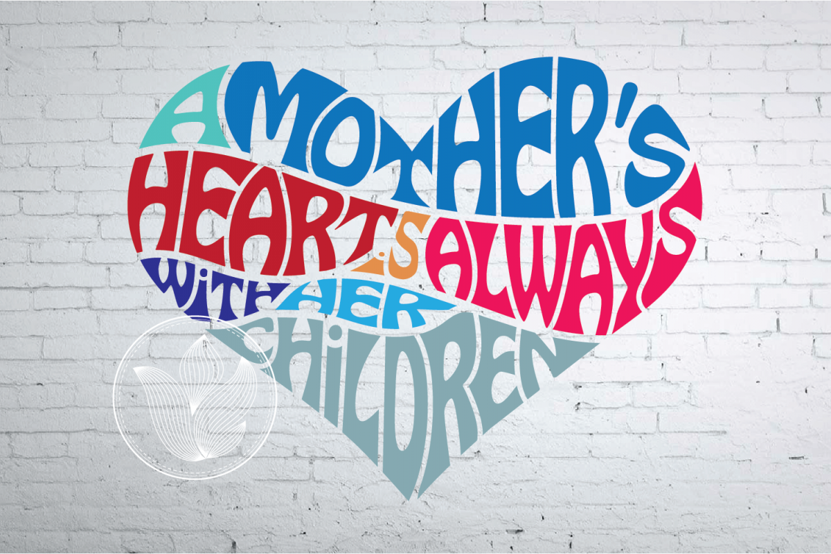 A mother's heart is always with her children word art heart