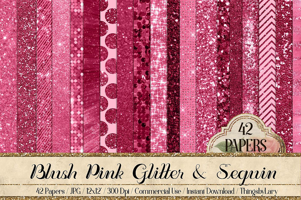 42 Blush Pink Princess Baby Glitter Sequin Digital Papers example image 1