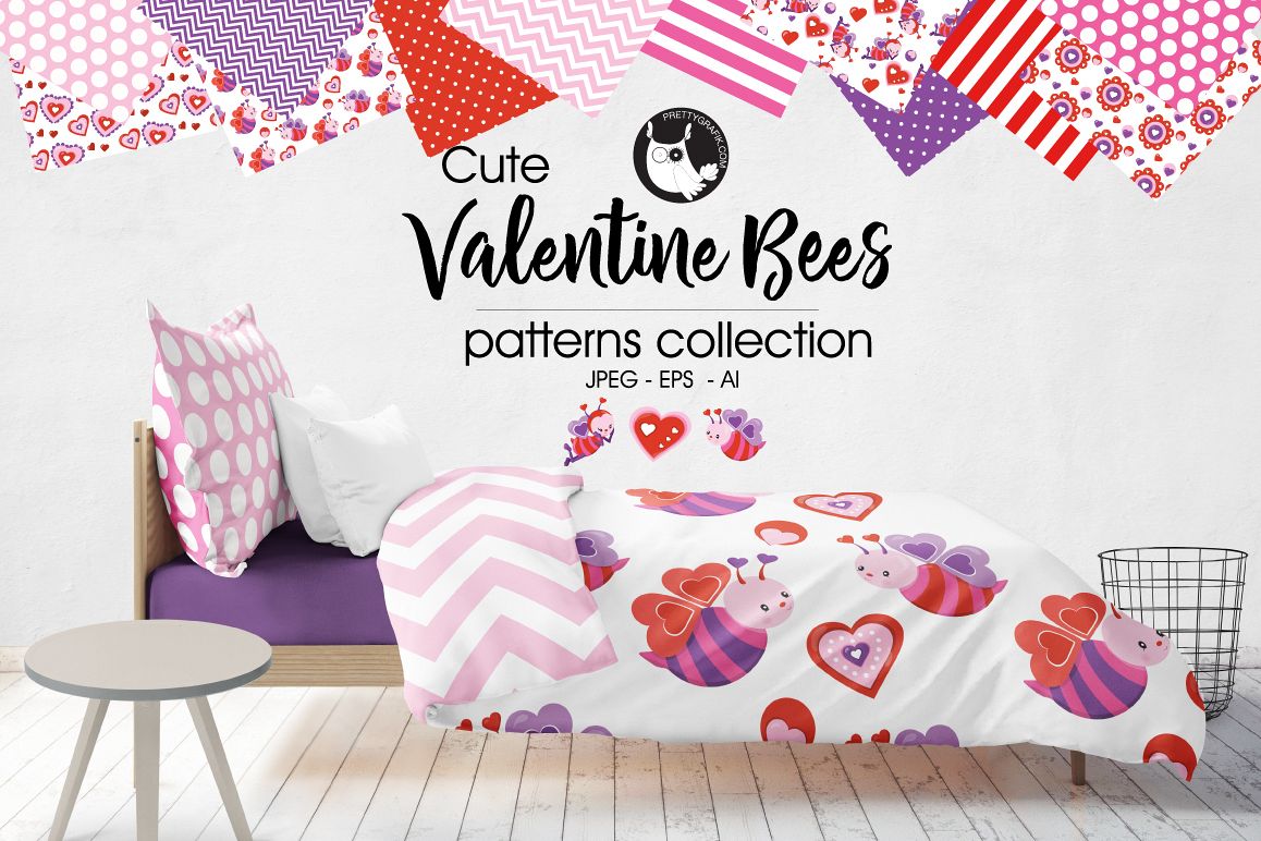 vlentine-bees, digital papers example image 1