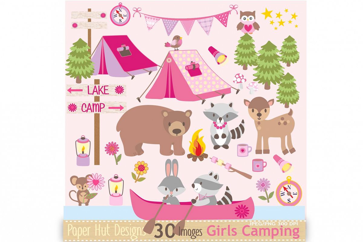 Girls Camping Clipart example image 1