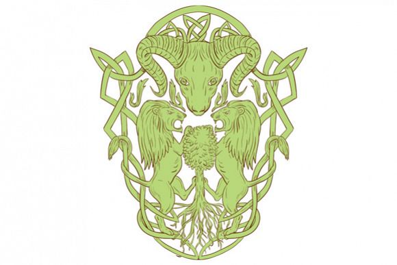 Bighorn Sheep Lion Tree Coat of Arms Celtic Knot example image 1