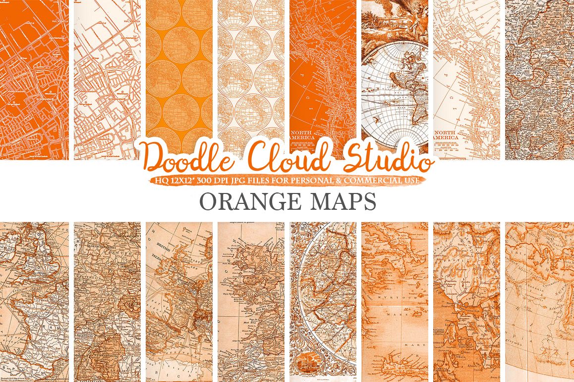 Orange Maps digital paper, Vintage Old World Map, City Map, Nautical Maps geographic map textures Instant Download Personal & Commercial Use example image 1