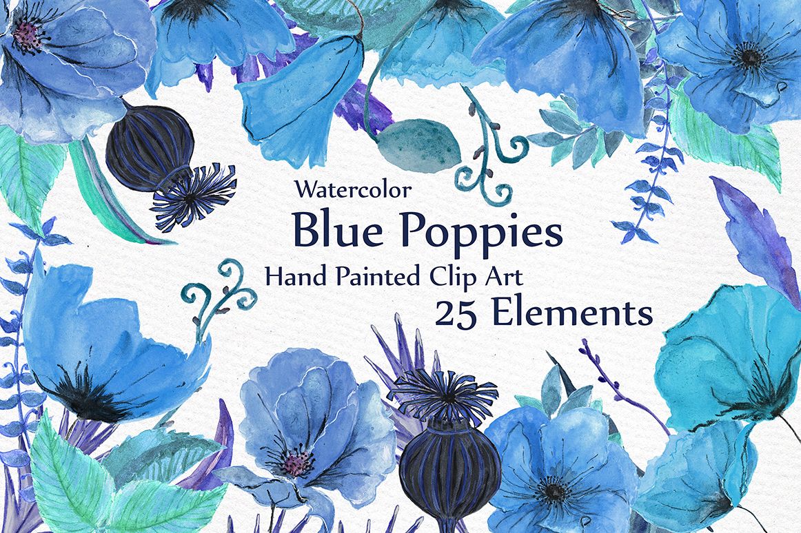 Watercolor Blue flowers clipart example image 1