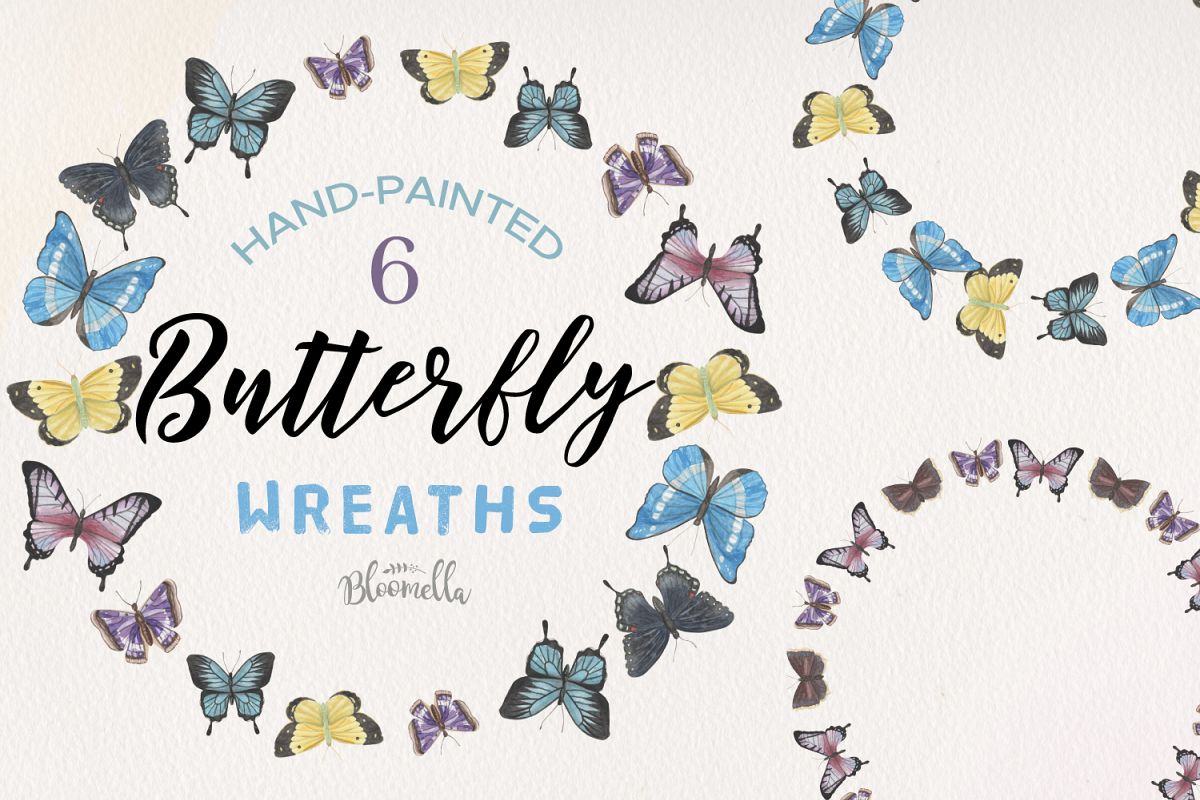 Butterfly 6 Wreath Watercolor Garlands Butterflies Spring example image 1
