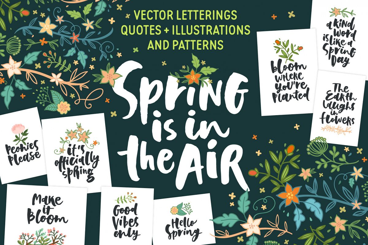 Spring! Letterings+graphics+patterns example image 1