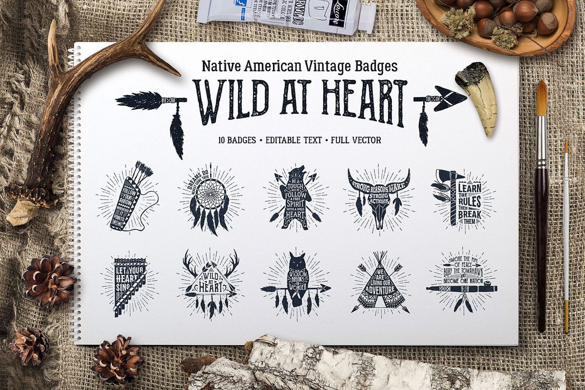 Wild at Heart. Native American Vintage Badges. Vol.1 example image 1