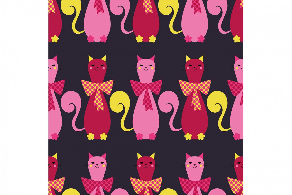 Seamless vector background with decorative cats. example image 1