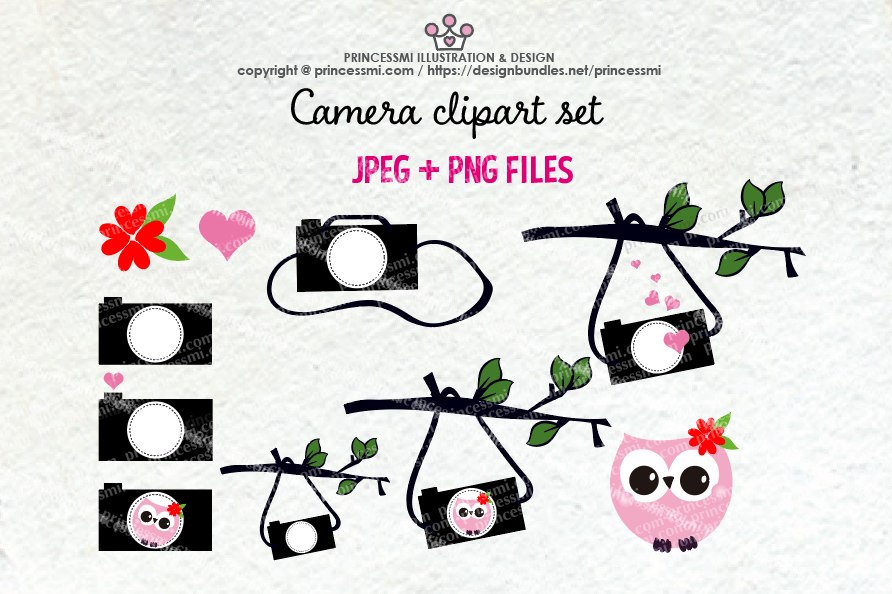 Cute camera clipart set 6 with owl, love heart example image 1
