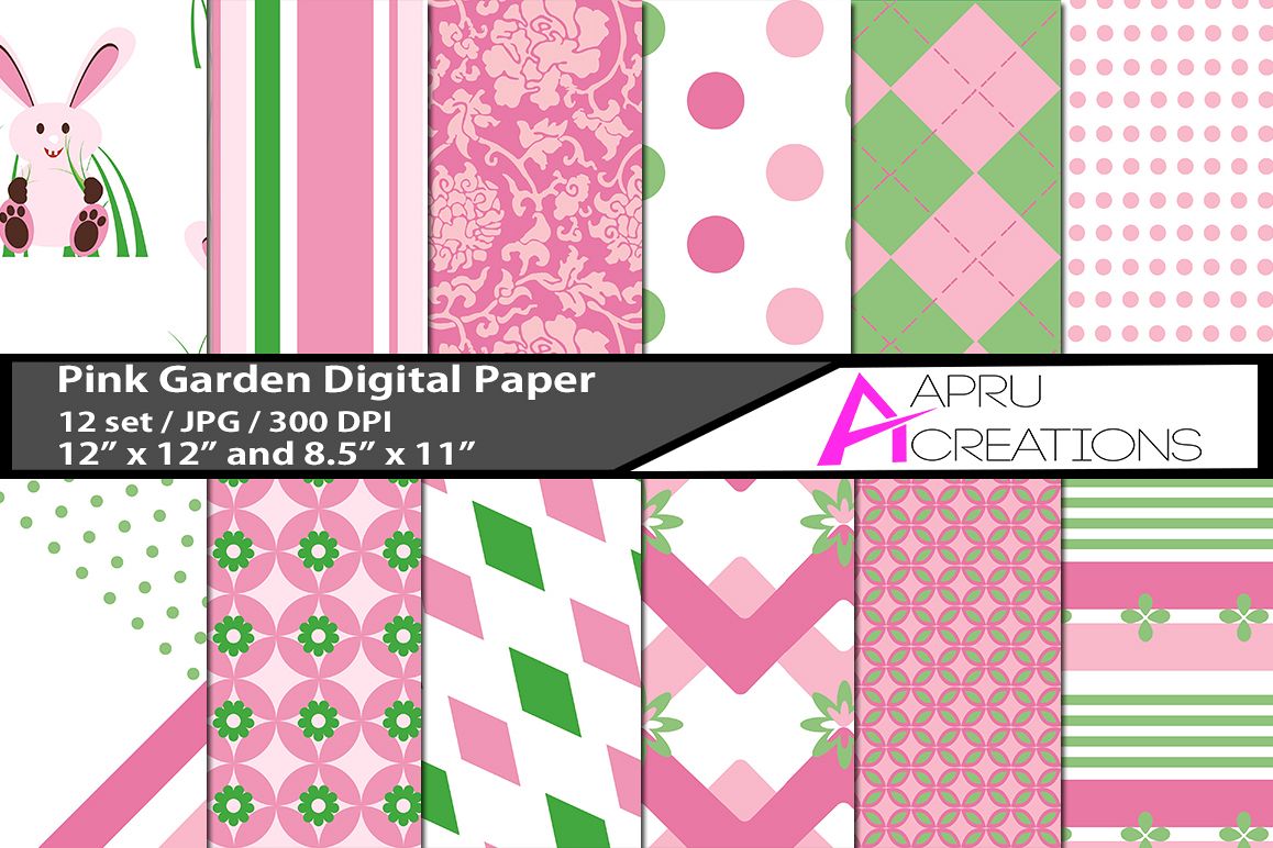 Pink Garden digital papers, pink garden pattern, digital papers, high quality 300 dpi, 12 x 12 inch , and 8.5 x 11 inch example image 1
