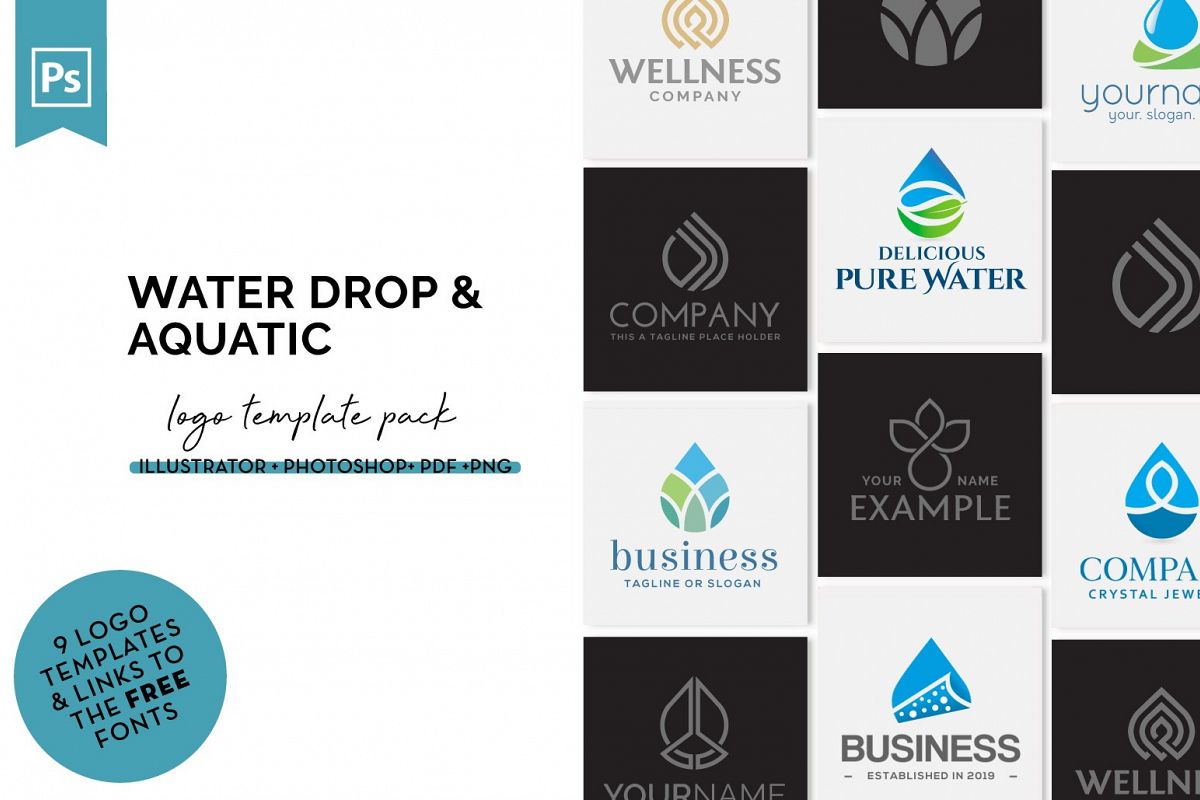 Water Drop & Aquatic Logo Design Set example image 1