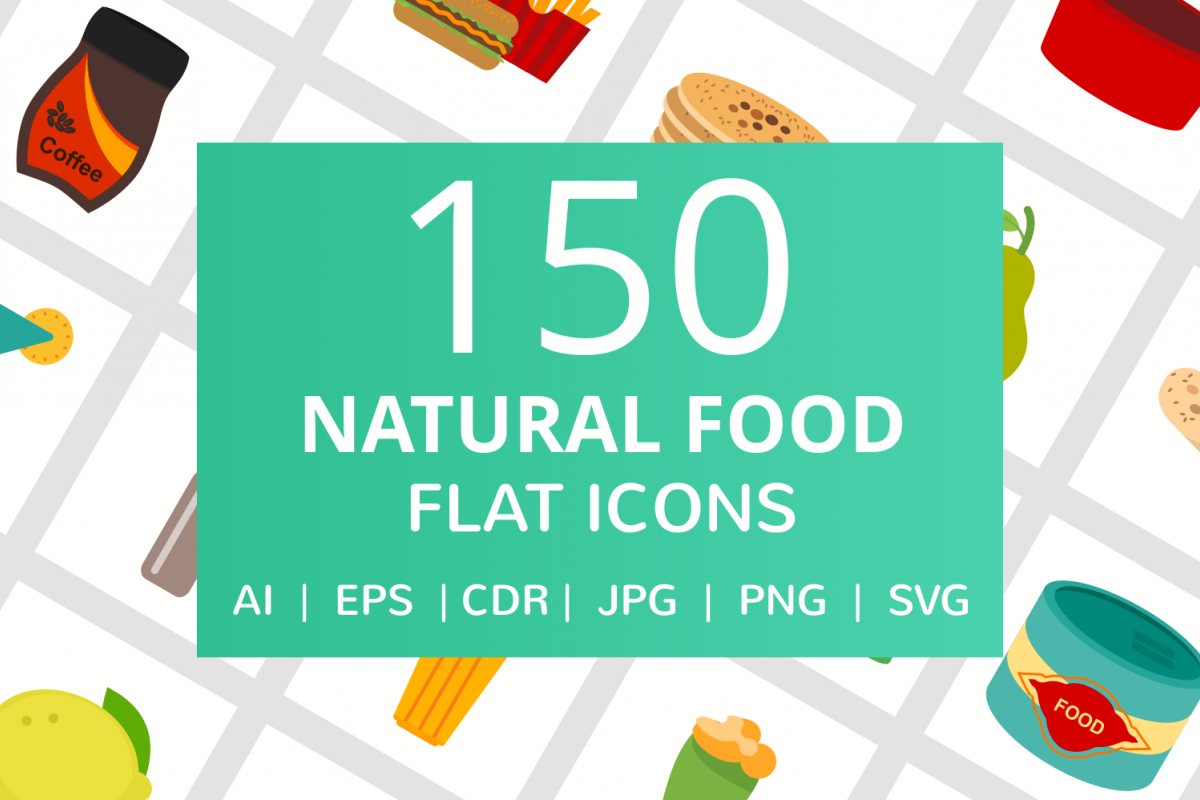 150 Natural Food Flat Icons example image 1