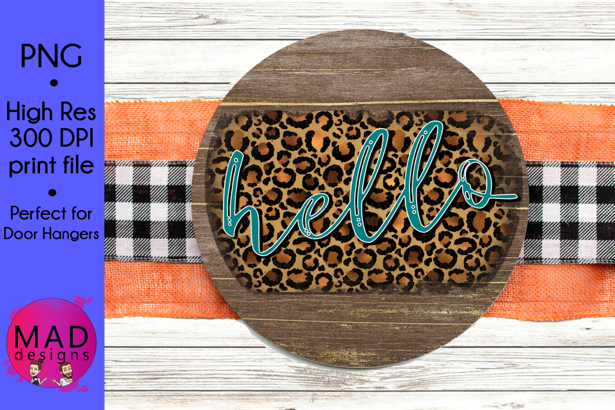 Hello - Leopard Print and Teal - Round Door Hanger Sign example image 1