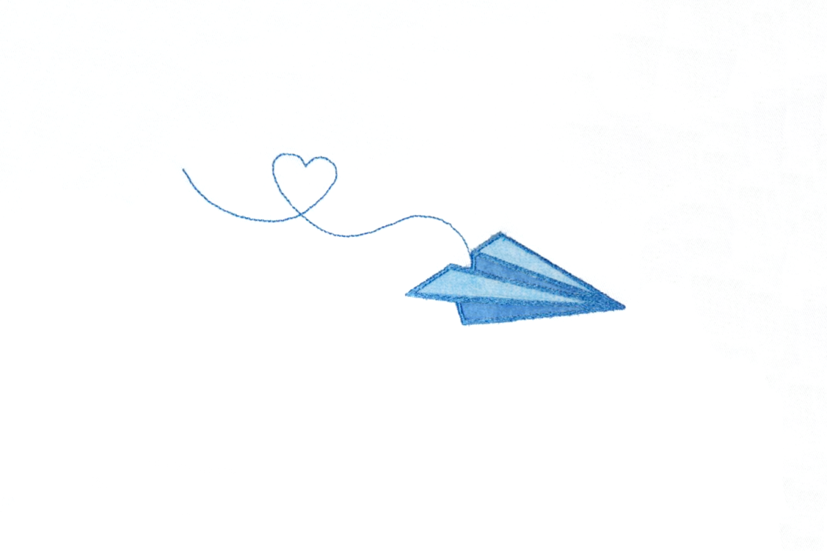 Paper Airplane with Heart Trail Applique Embroidery (262169) | Designs ...