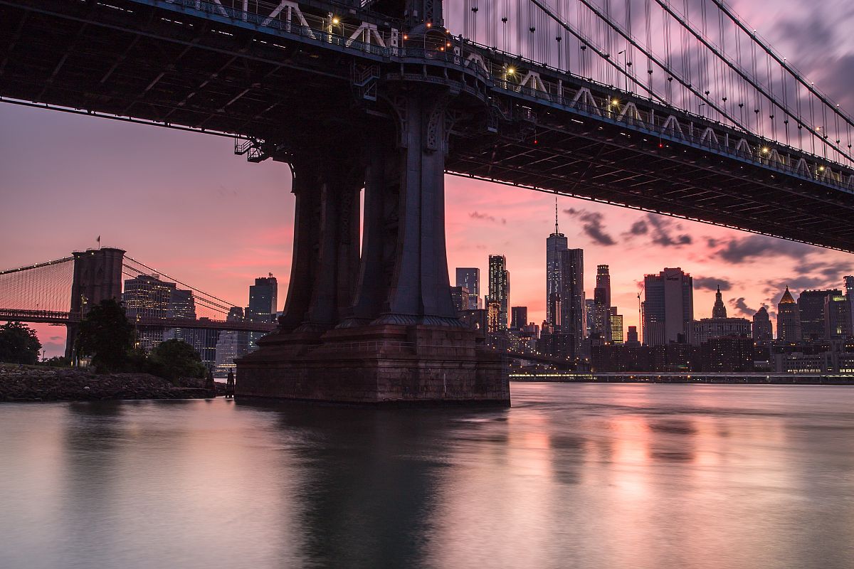 Manhattan bridge during sunset view from the rocks example image 1