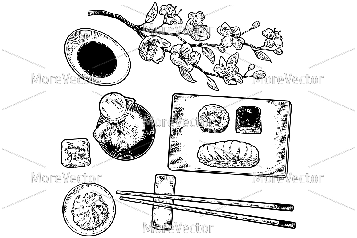 Set Sushi.Vintage black vector engraving example image 1
