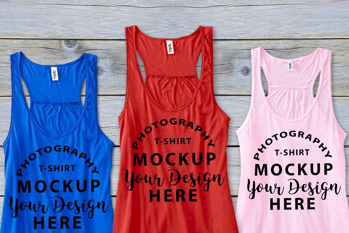 ella Canvas 8800 tank top mock-ups RED, TRUE ROAYL and SOFT example image 1