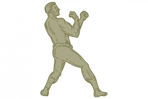 Vintage Boxer Fighting Stance Mono Line example image 1