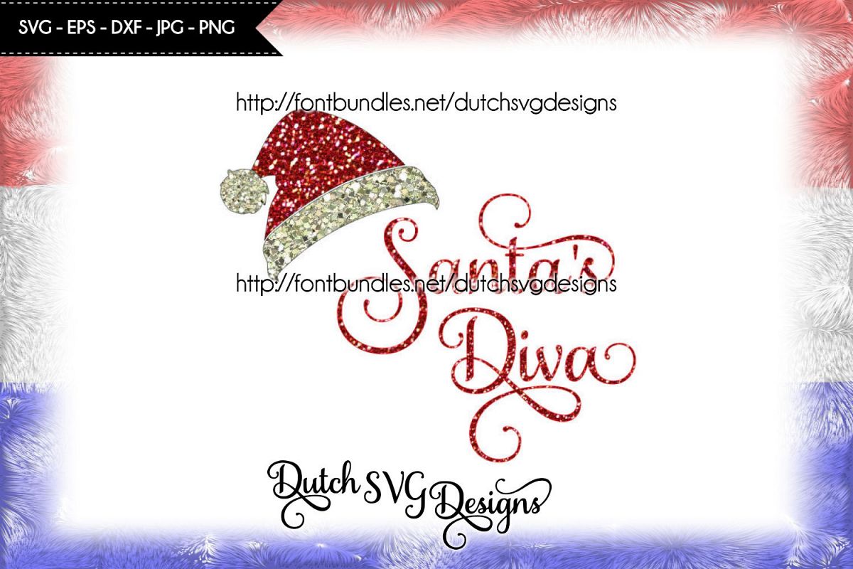 Cutting file Santa's Diva with hat, in Jpg Png SVG EPS DXF, for Cricut & Silhouette, christmas svg, santa svg, diva svg, santa hat svg, diy example image 1