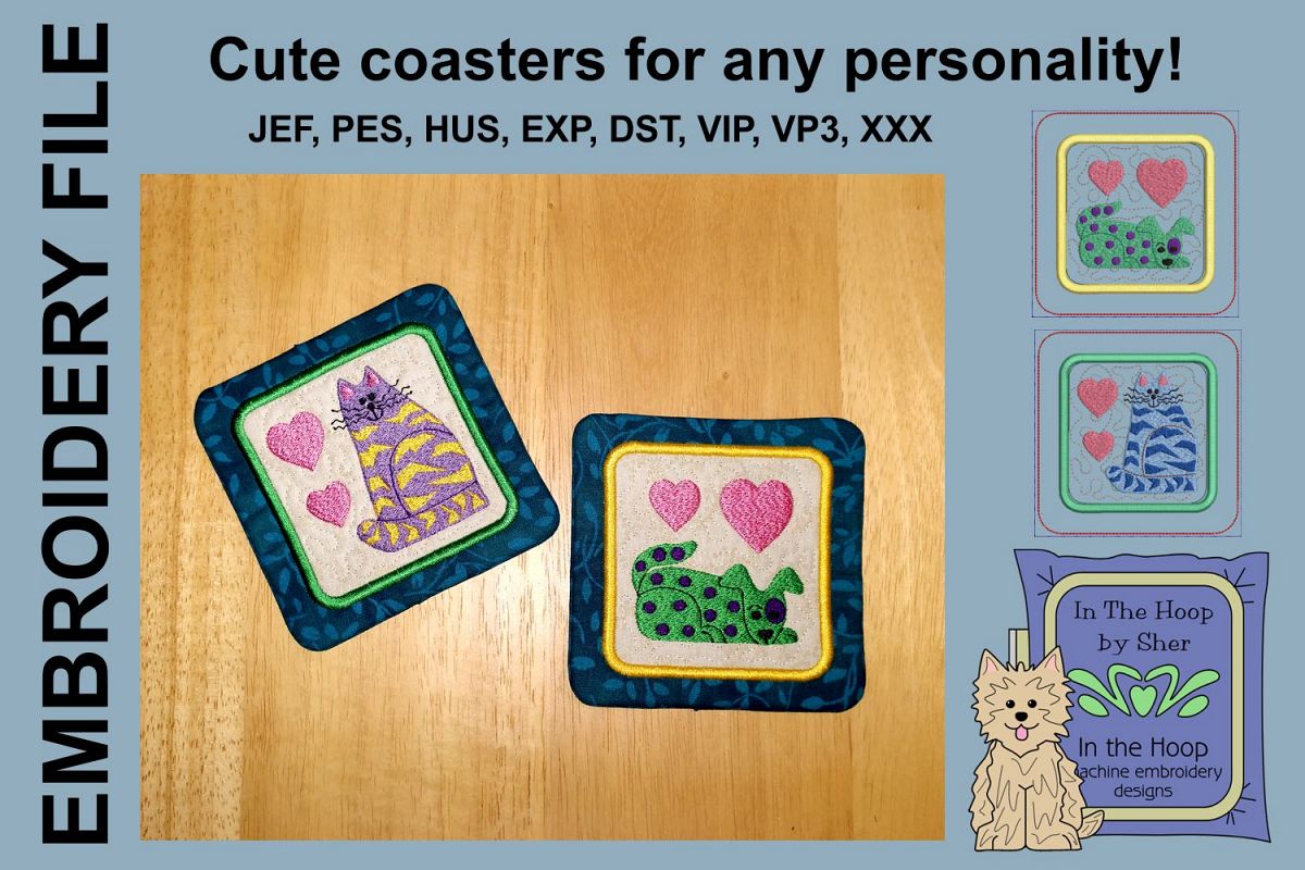 Funky Cat & Dog Coasters - 4 x 4 and 5 x 7 Hoops example image 1