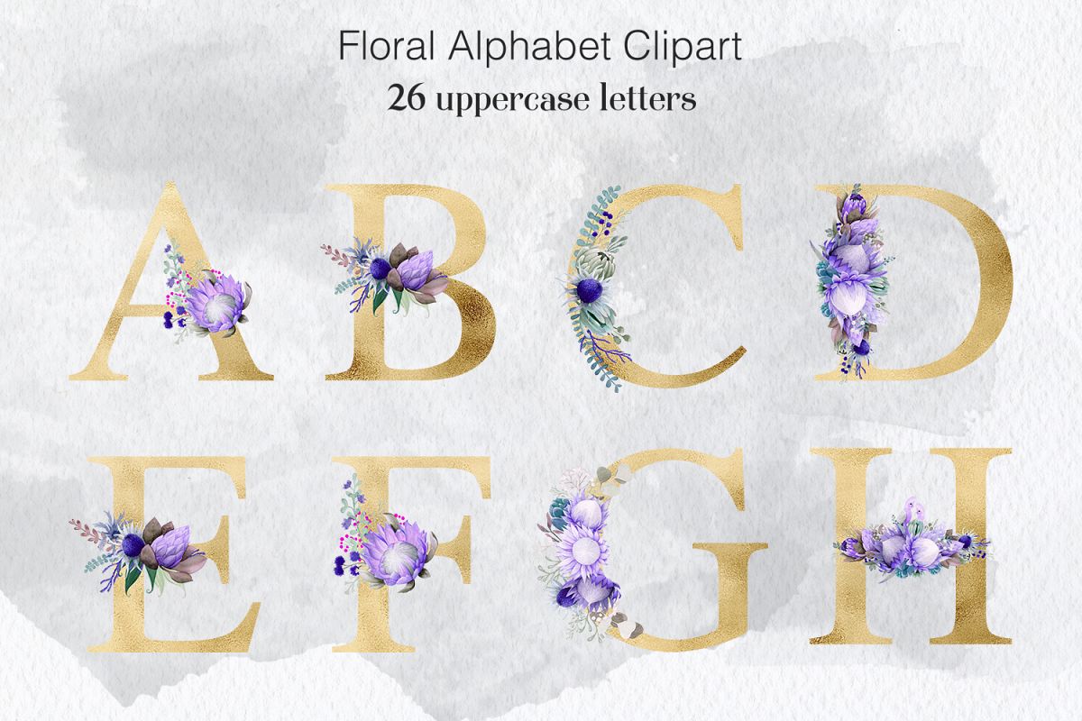 Flower Letters - Watercolor & Gold example image 1