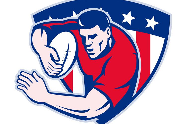 American rugby player fending with shield example image 1