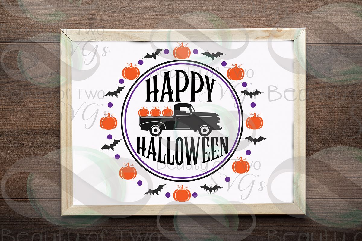 Download Happy Halloween Vintage Truck svg sign design wreath svg ...