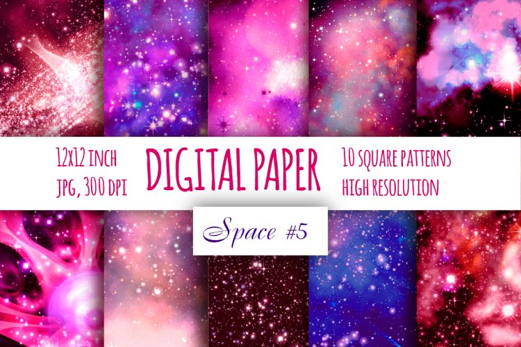 Red galaxy digital paper. Starry sky example image 1