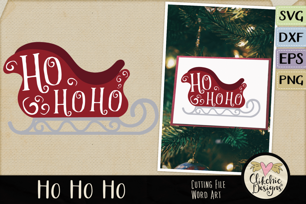 Chistmas SVG - Ho Ho Ho Santa's Sleigh Word Art Clipart example image 1