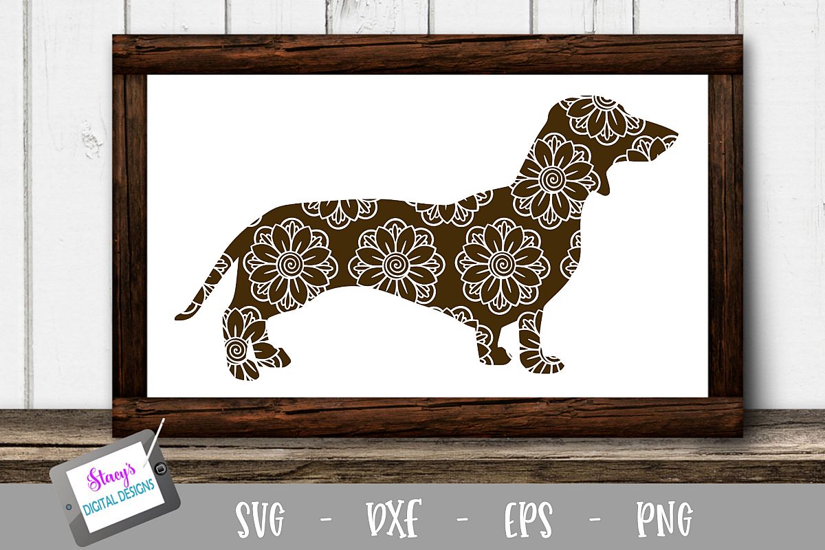 Dog SVG - Dachshund with floral mandala pattern