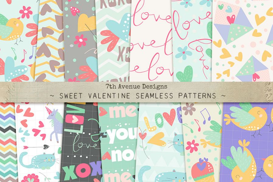 Sweet Valentine Seamless Patterns example image 1