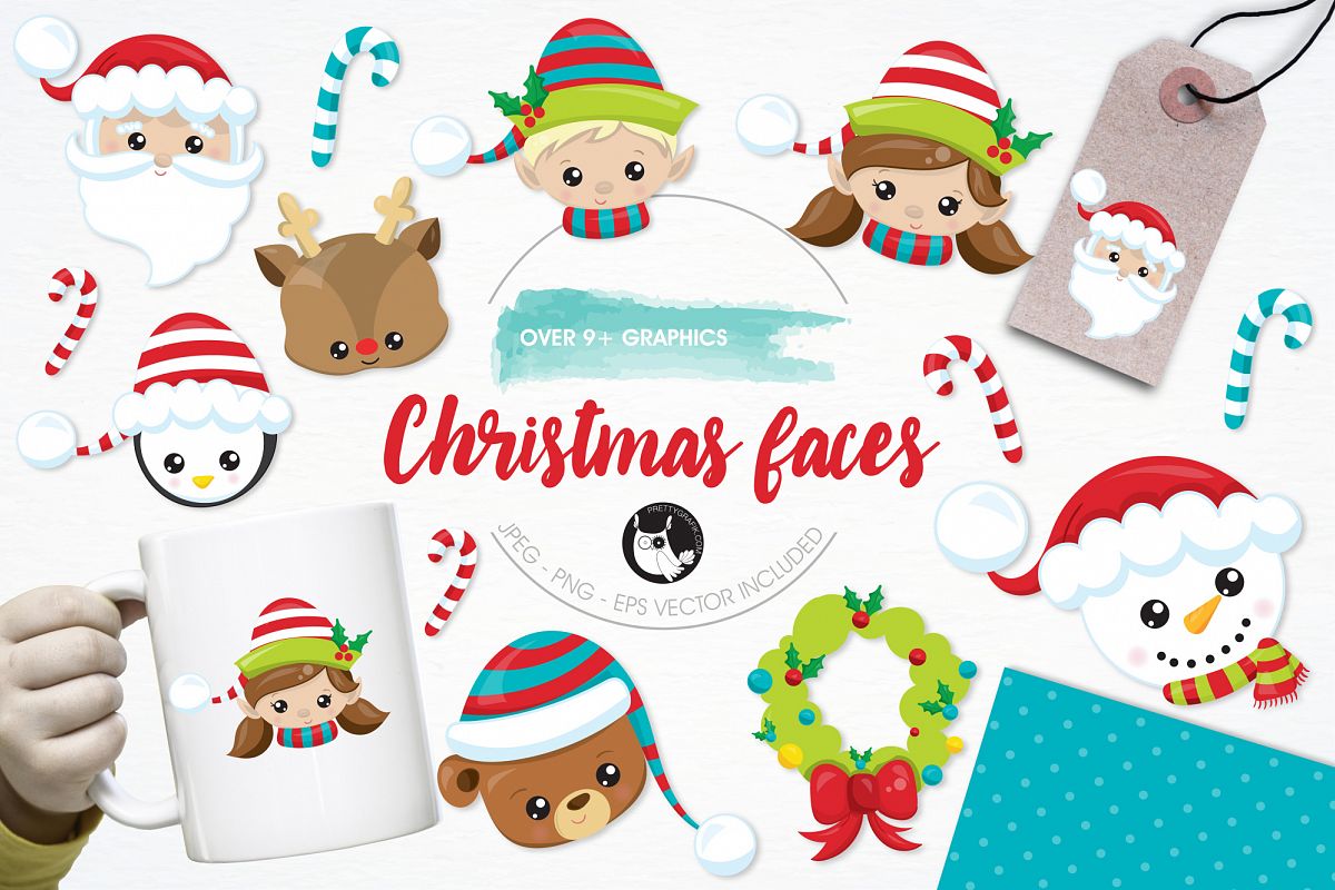 Christmas Faces graphics and illustrations example image