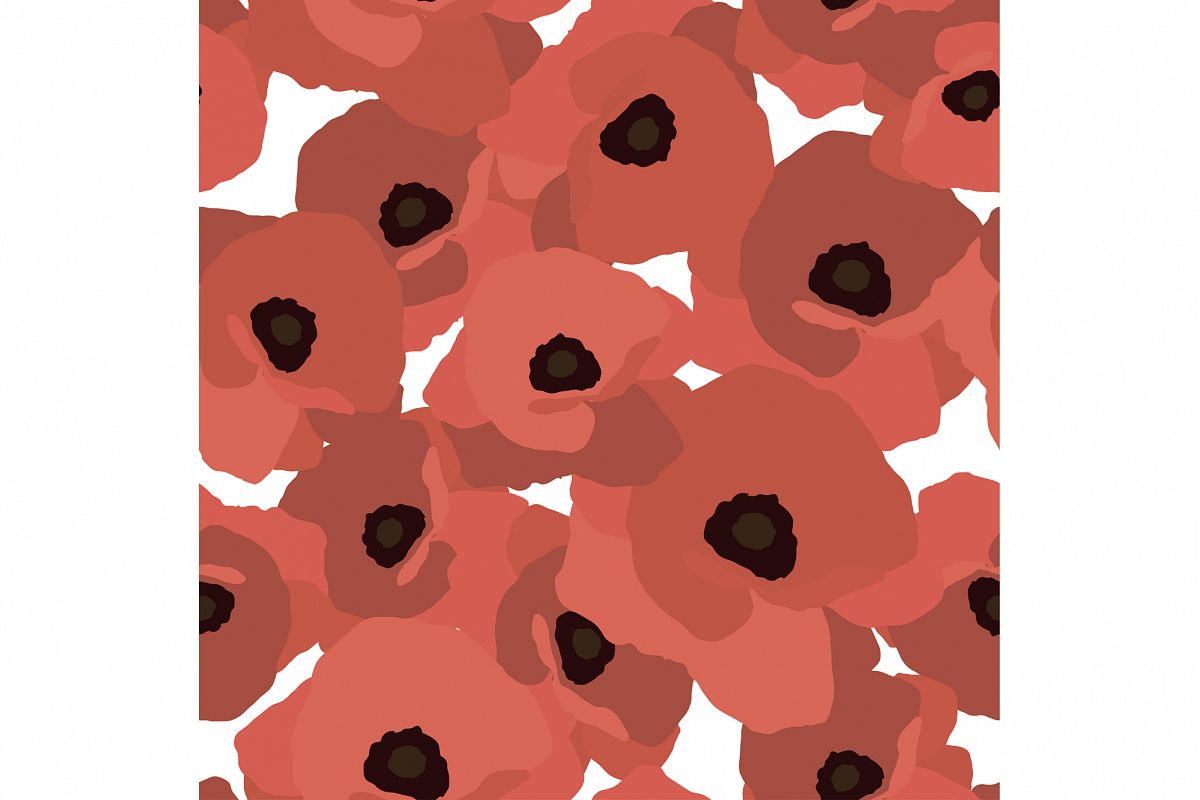 Seamless vector background with decorative red poppies. example image 1